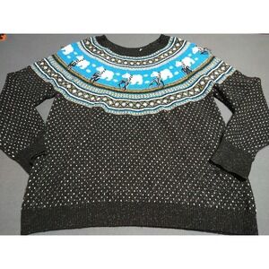 Holiday Time Sparkly Sweater Ladies 1X(16W/18W) Black/Blue Polar Bears Christmas